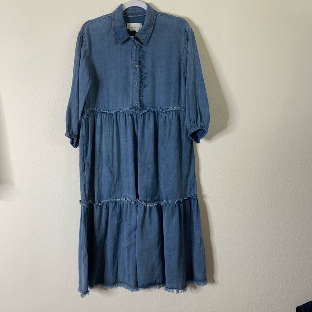 Anthropologie The Bettina Tiered Shirt Dress Denim Blue MP - Picture 2 of 9
